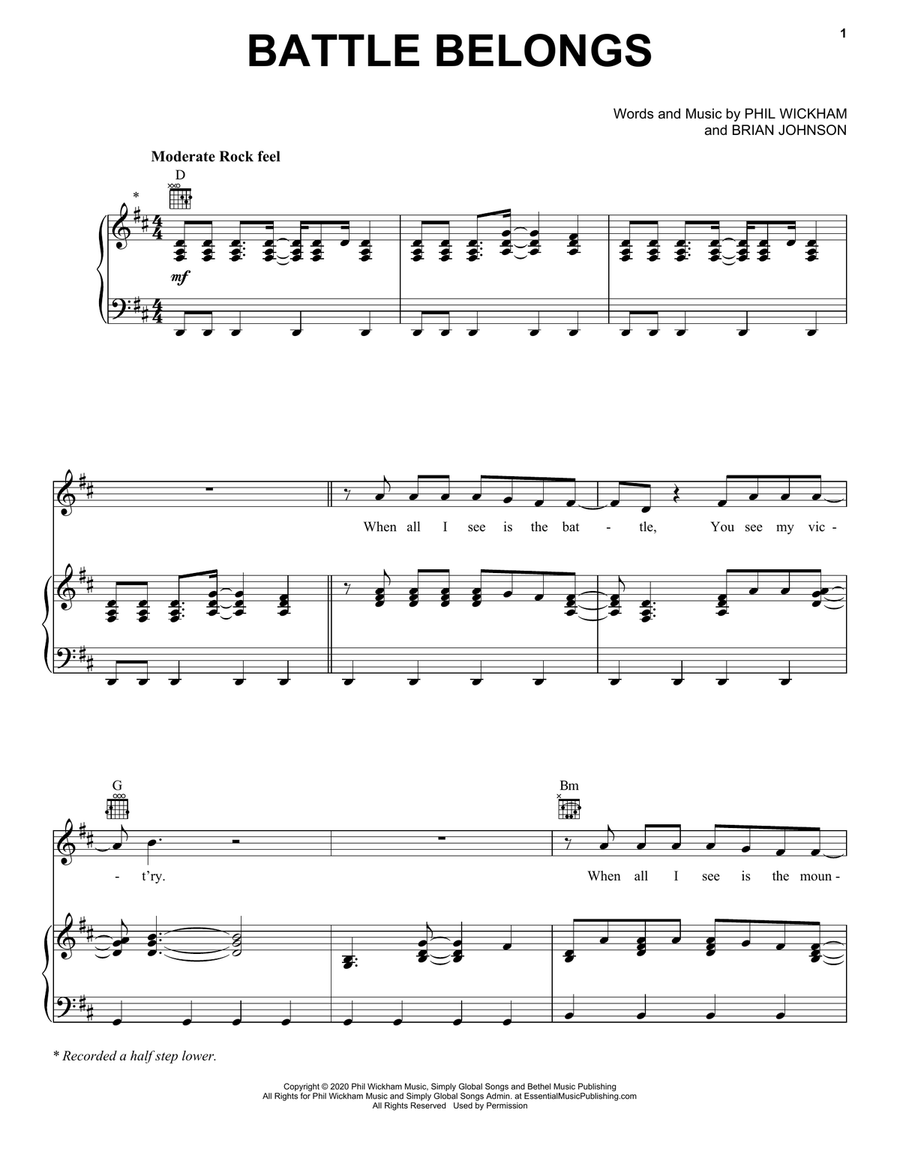 Battle Belongs Piano, Vocal, Guitar scores gallery preview page 1