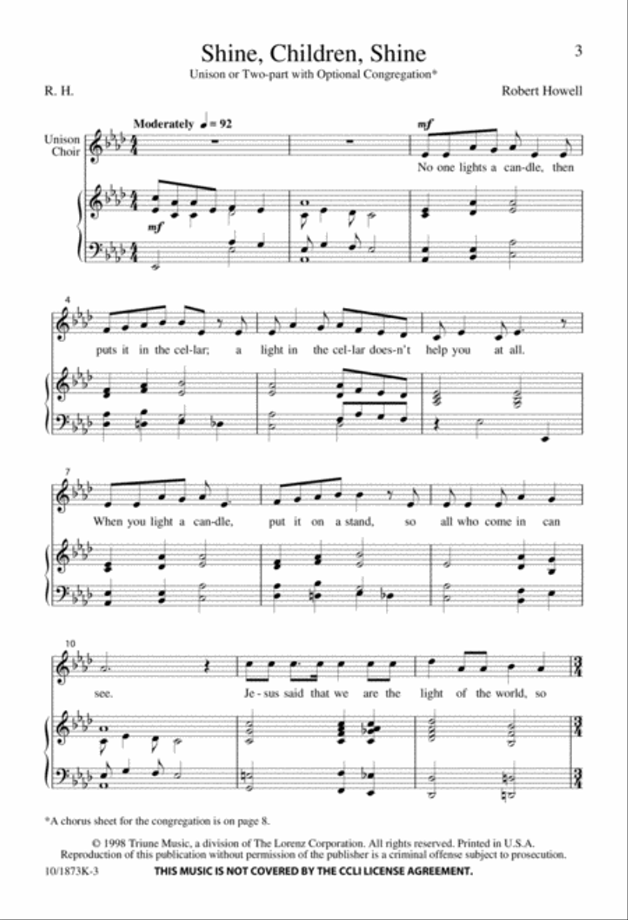 Shine, Children, Shine Unison Choir scores gallery preview page 1