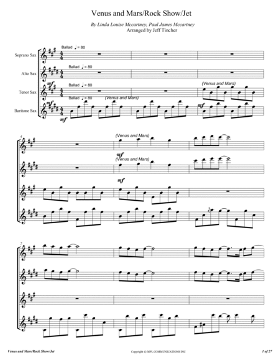 Venus And Mars/ Rock Show/ Jet Woodwind Quartet scores gallery preview page 2