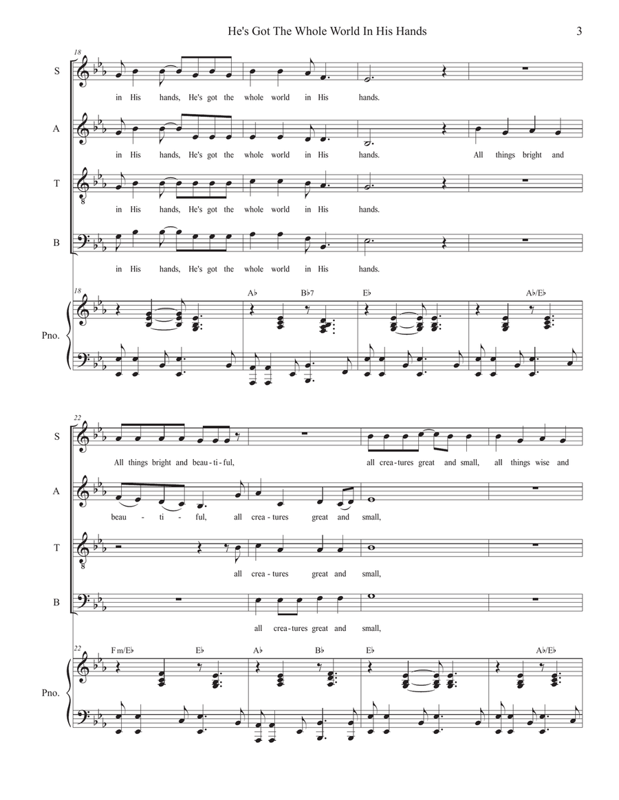 He's Got The Whole World In His Hands (SATB) He's Got The Whole World In His Hands (SATB) 4-Part scores gallery preview page 3