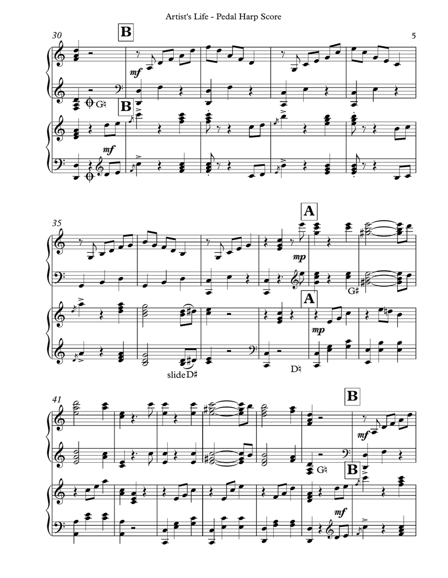 Artist’s Life, Op. 316 - Pedal Harp Score & Parts Pedal Harp scores gallery preview page 5