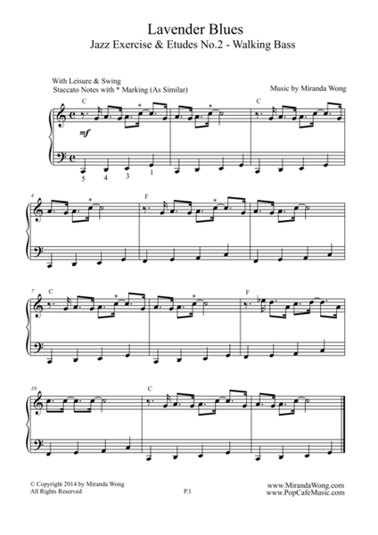 Jazz Exercises & Etudes No.2 - Lavender Blues for Piano Solo (Easy Swing) image number null