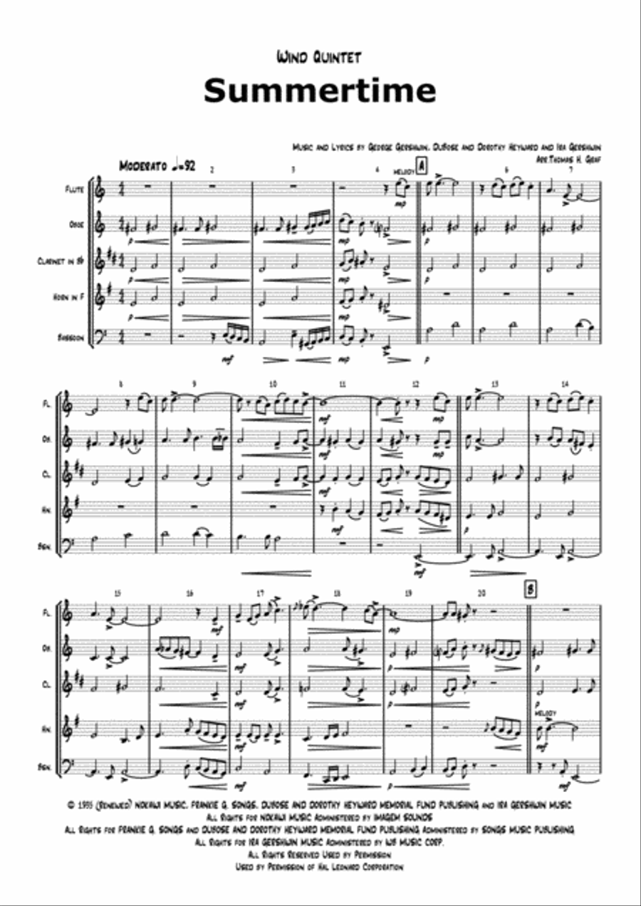 Summertime Woodwind Quintet scores gallery preview page 1