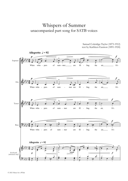 Samuel Coleridge-Taylor - Whispers of Summer for SATB choir