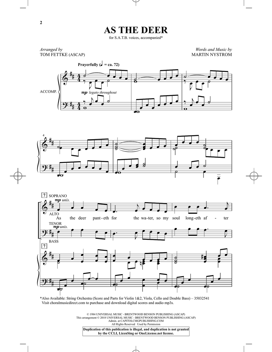 As the Deer (arr. Tom Fettke) 4-Part scores gallery preview page 1