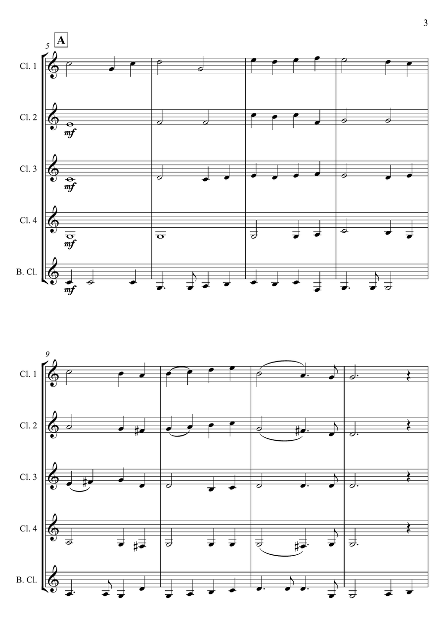 O Come, All Ye Faithful - Traditional Arrangement for Clarinet Quintet/Choir Choir scores gallery preview page 3