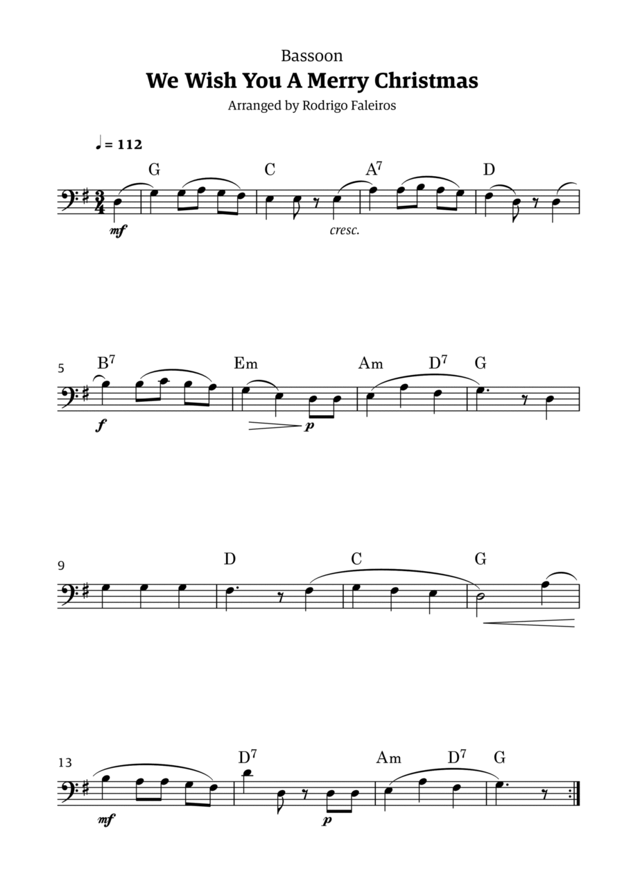 We Wish You a Merry Christmas (for solo bassoon) Bassoon Solo scores gallery preview page 1