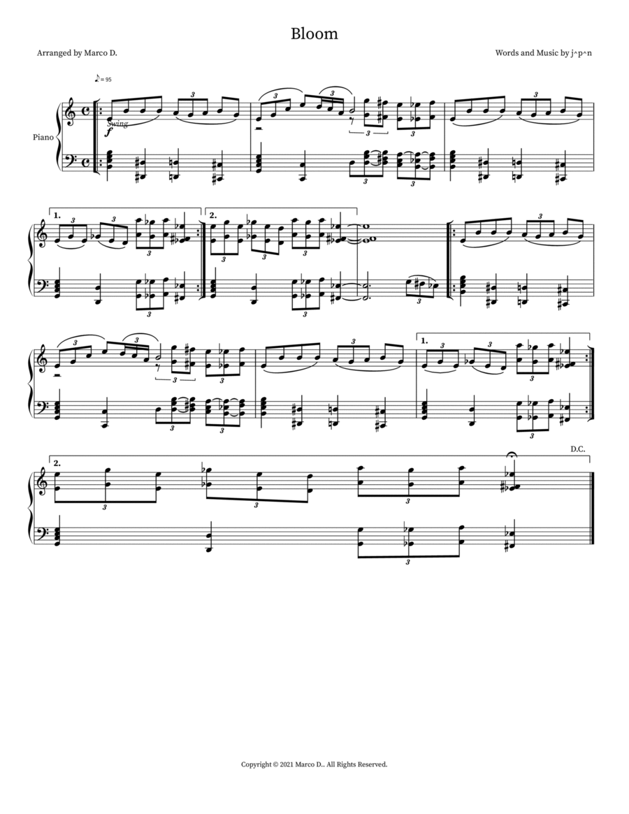 Bloom Piano Solo scores gallery preview page 1
