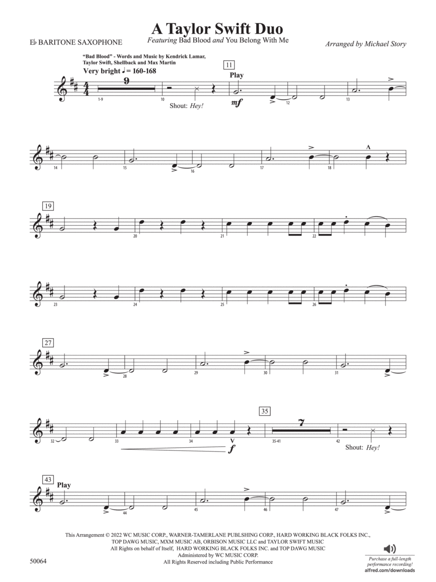 A Taylor Swift Duo: E-flat Baritone Saxophone Concert Band scores gallery preview page 1