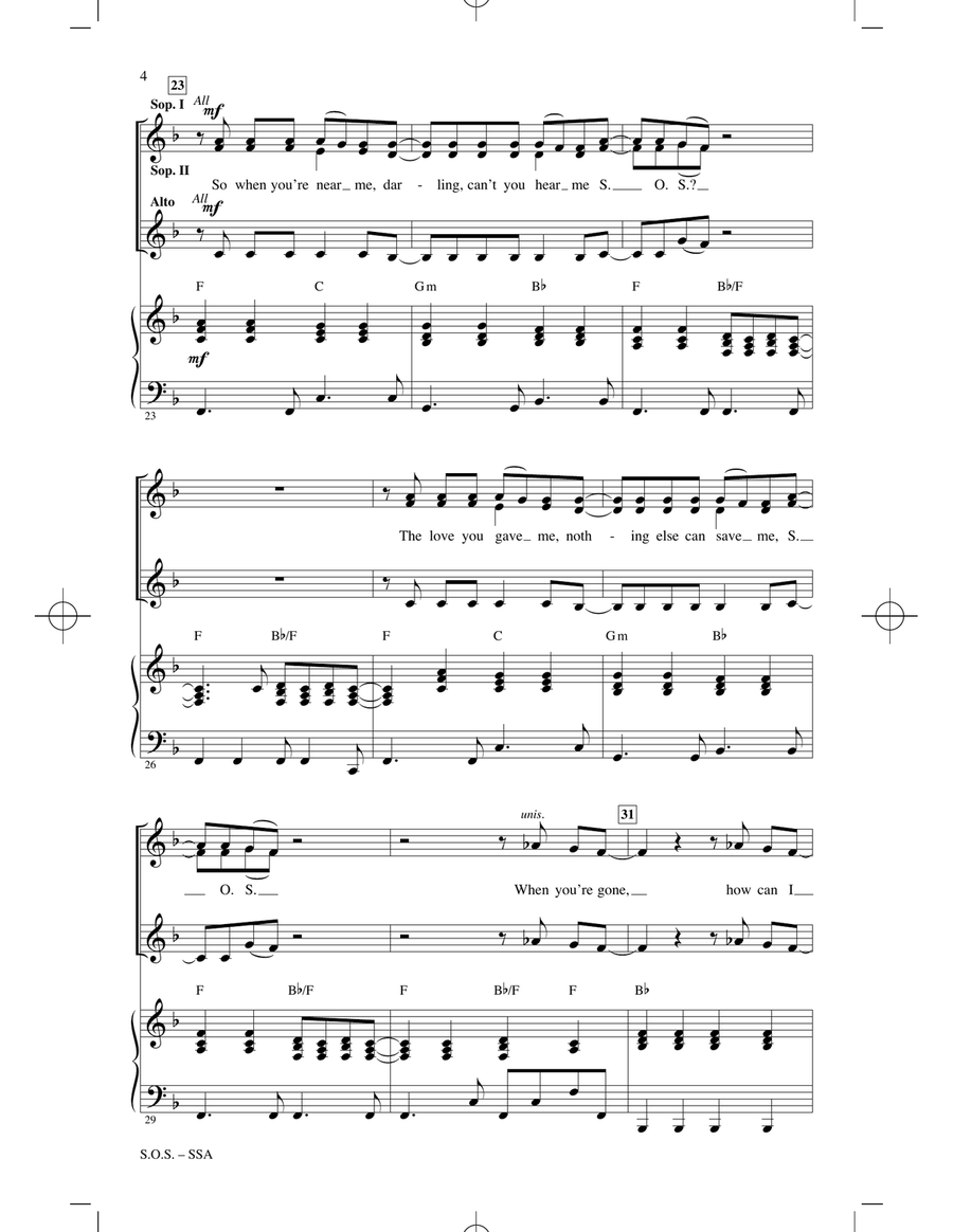S.O.S. (arr. Audrey Snyder) SSA scores gallery preview page 3