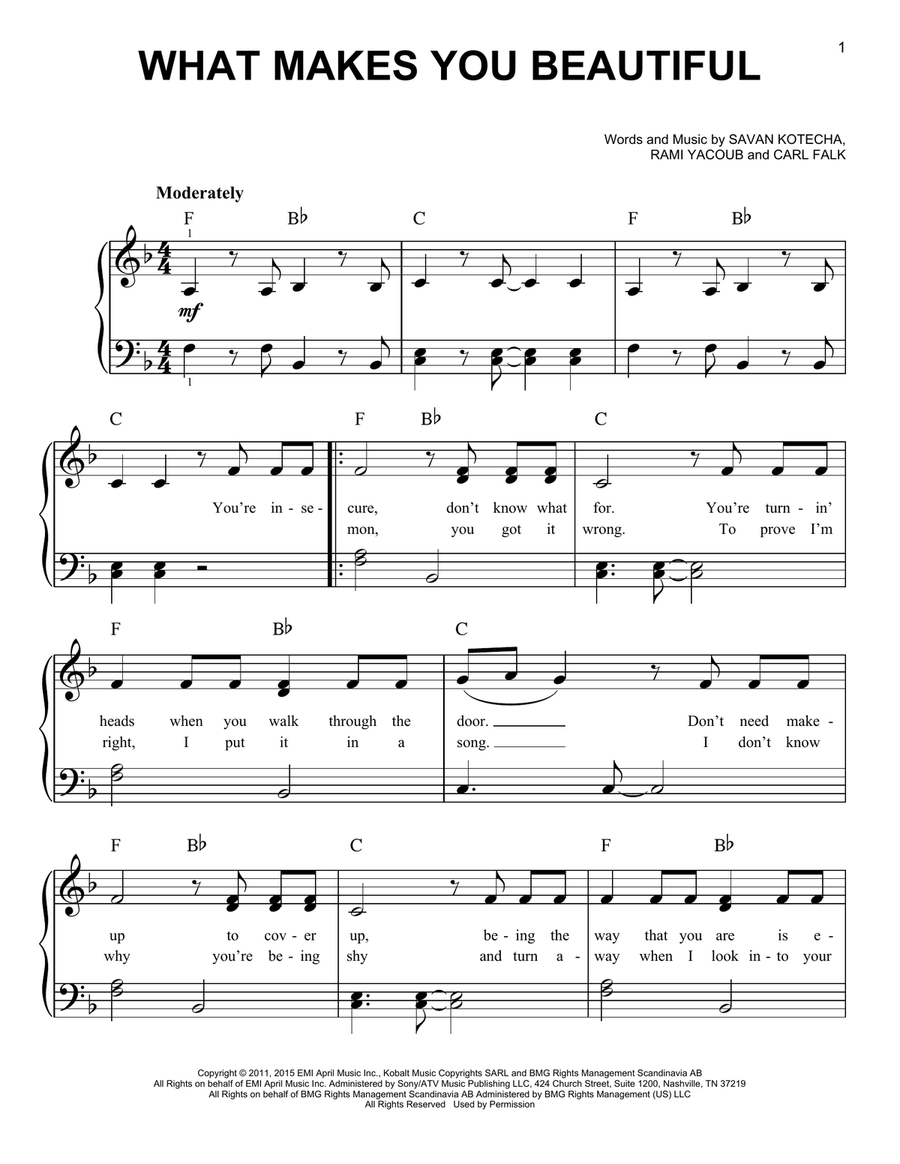 What Makes You Beautiful Easy Piano scores gallery preview page 1