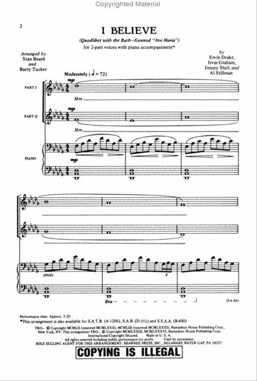 I Believe (Quodlibet with “Ave Maria”) 2-Part scores gallery preview page 2