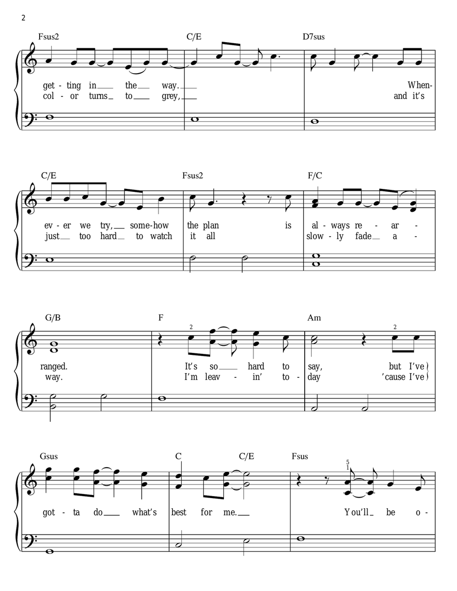 Gotta Go My Own Way Easy Piano scores gallery preview page 2