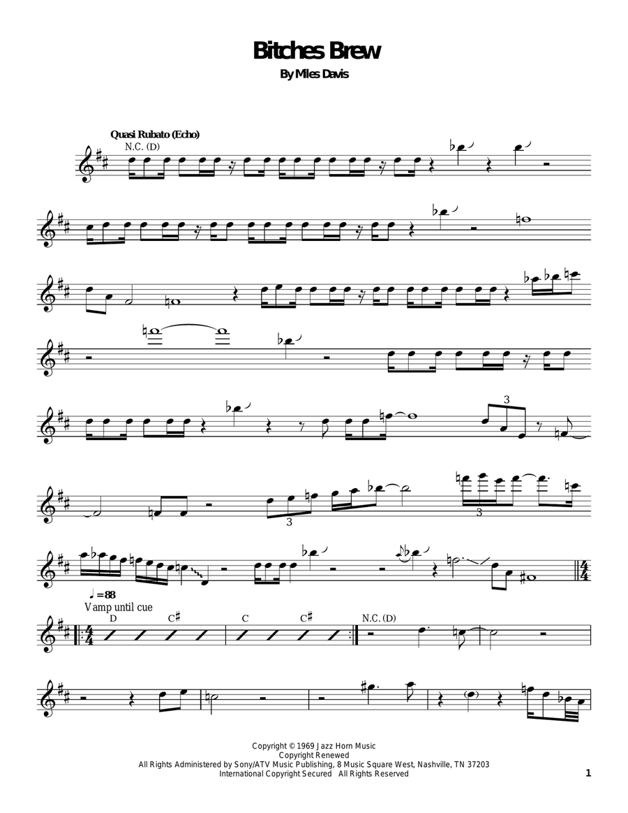 Bitches Brew Trumpet scores gallery preview page 1