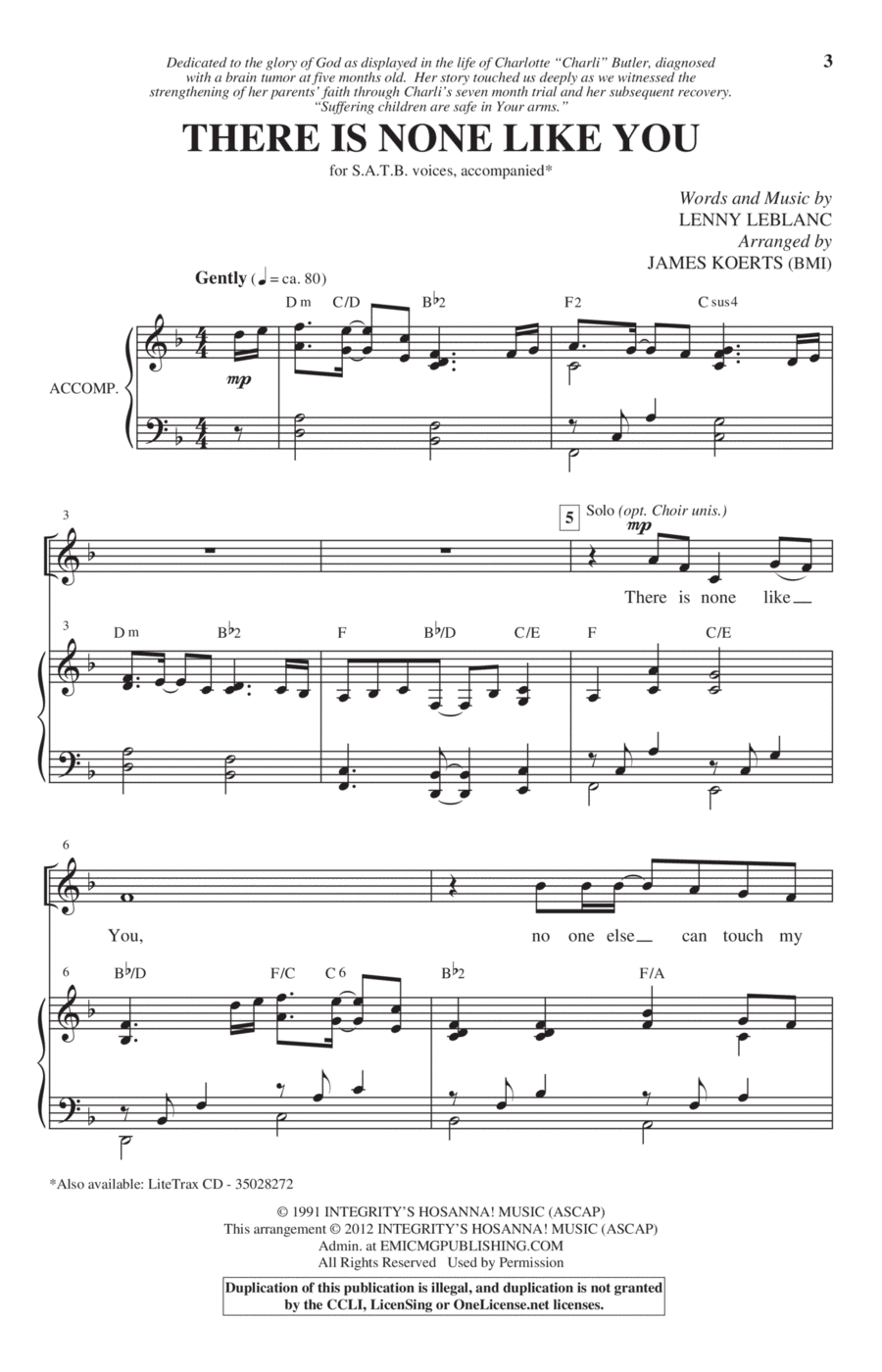 There Is None Like You 4-Part scores gallery preview page 1