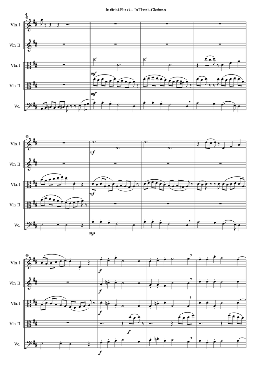 In dir ist Freude (In Thee is gladness) for string quintet (2 violins, 2 violas, 1 cello) String Trio scores gallery preview page 4