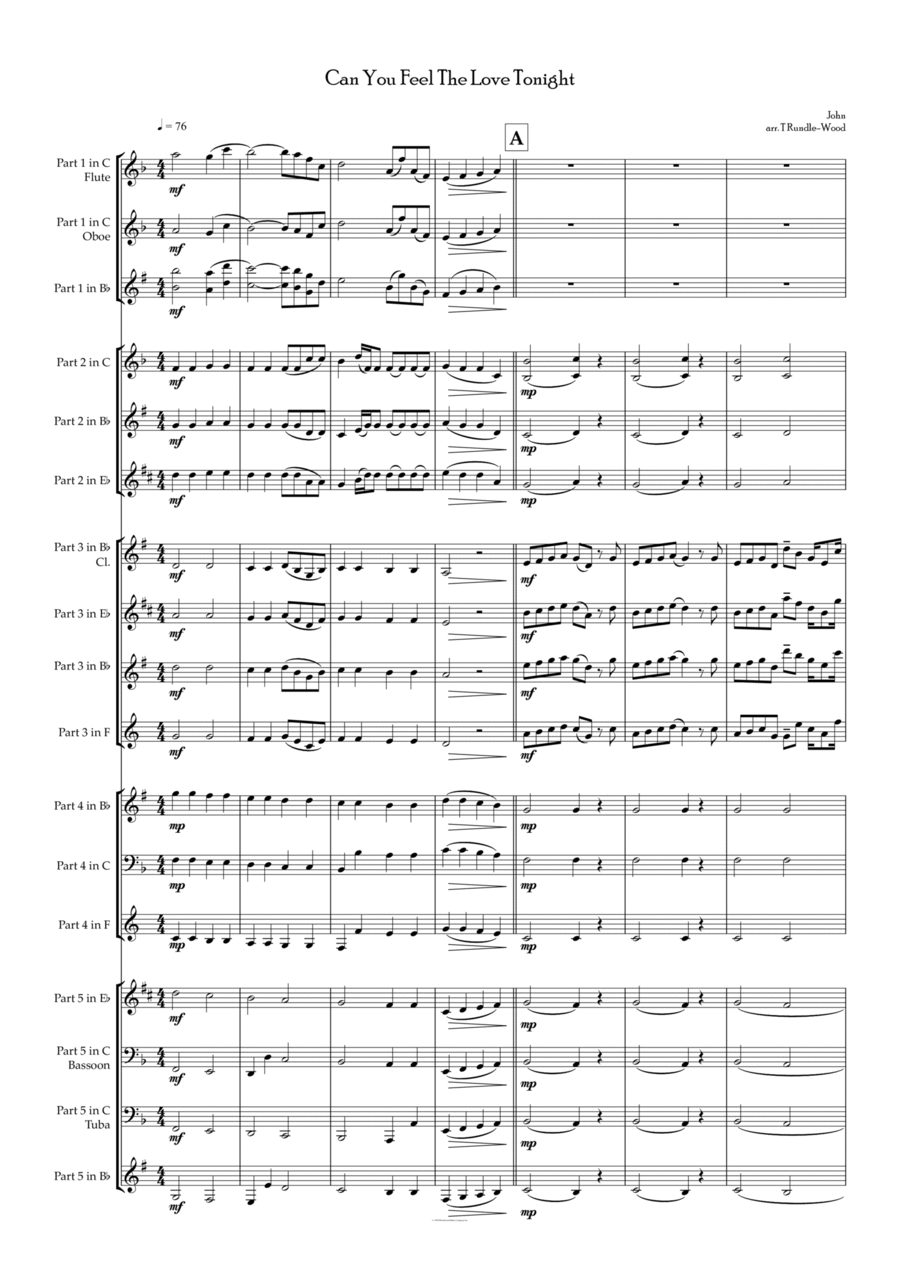 Can You Feel The Love Tonight Concert Band scores gallery preview page 1