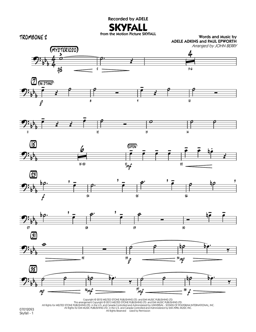 Skyfall - Trombone 2 Jazz Ensemble scores gallery preview page 1