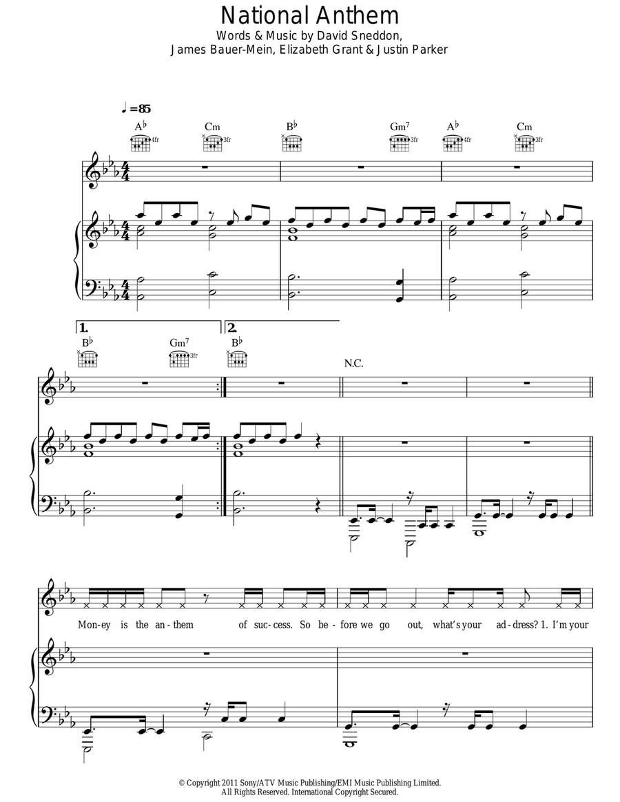 National Anthem Acoustic Guitar scores gallery preview page 1