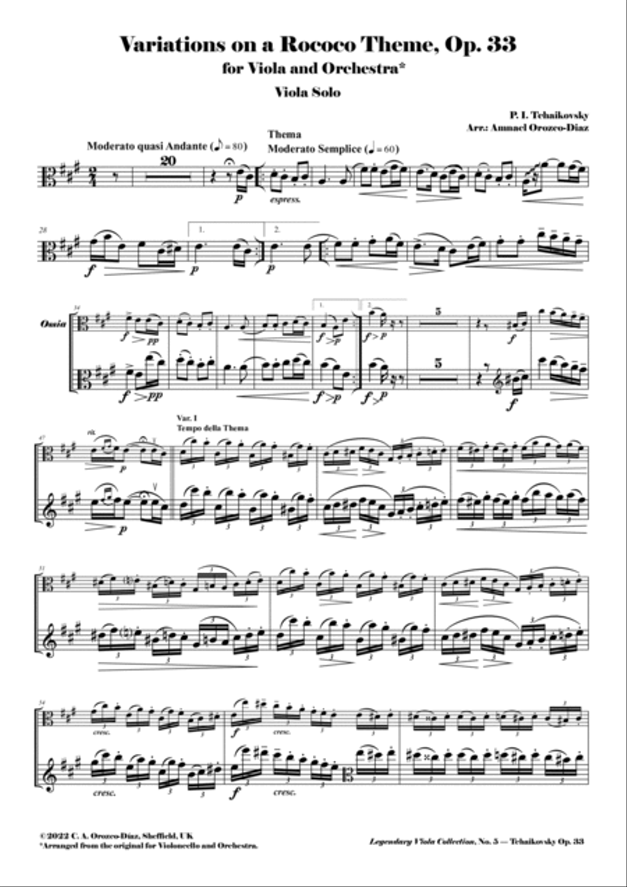 Tchaikovsky - Variations on a Rococo Theme, Op. 33 - Legendary Viola Collecton - No. 5 Viola Solo scores gallery preview page 2