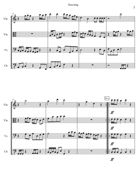 Dawning (Opus 400) Quartet (Violin, Viola, Cello, and Contrabass) - Score Only