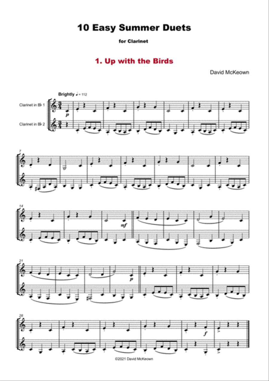 10 Easy Summer Duets for Clarinet Clarinet Duet scores gallery preview page 3