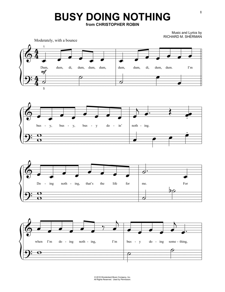 Busy Doing Nothing (from Christopher Robin) Piano Solo scores gallery preview page 1
