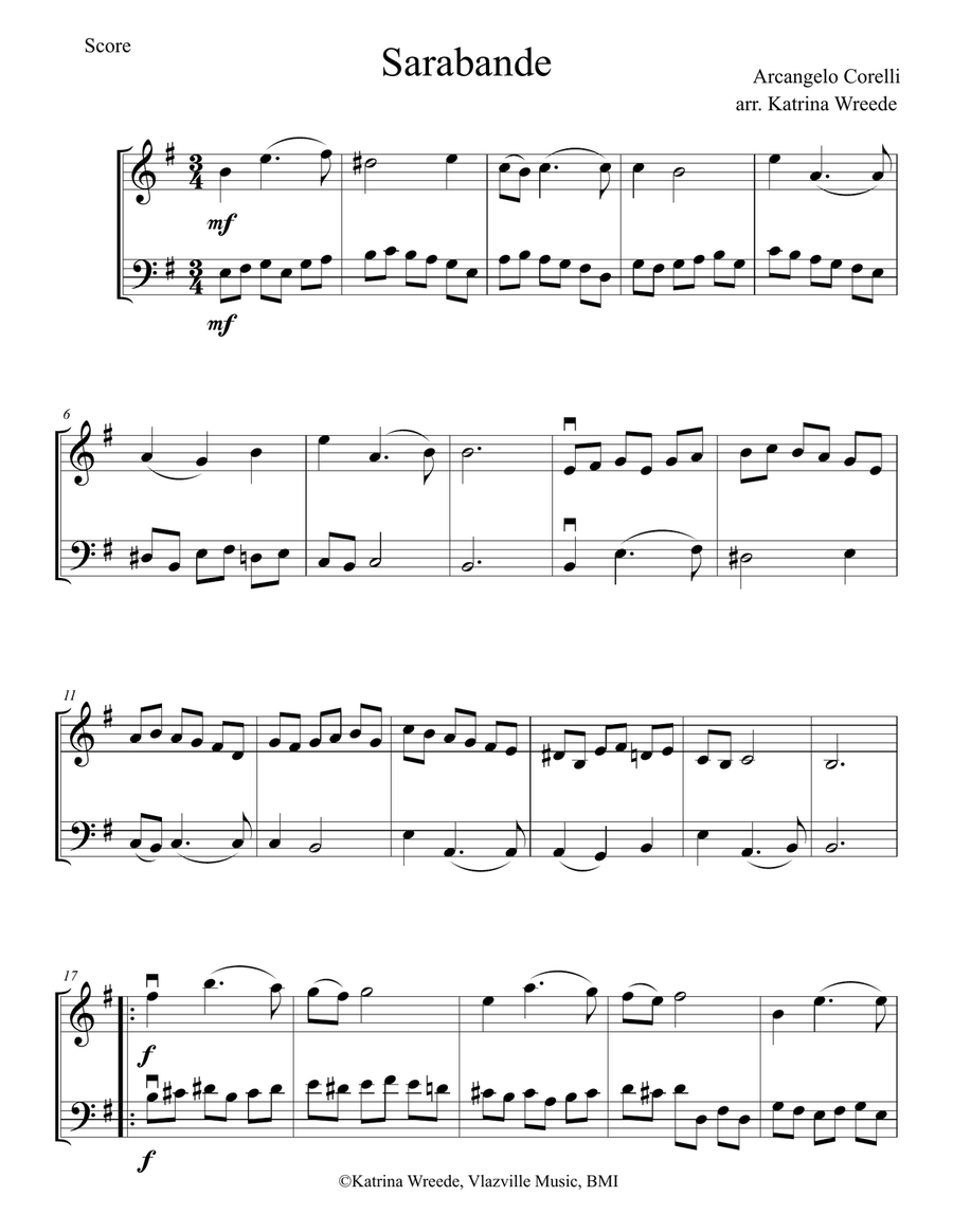 Corelli Sarabande for Violin and Cello String Duet scores gallery preview page 1