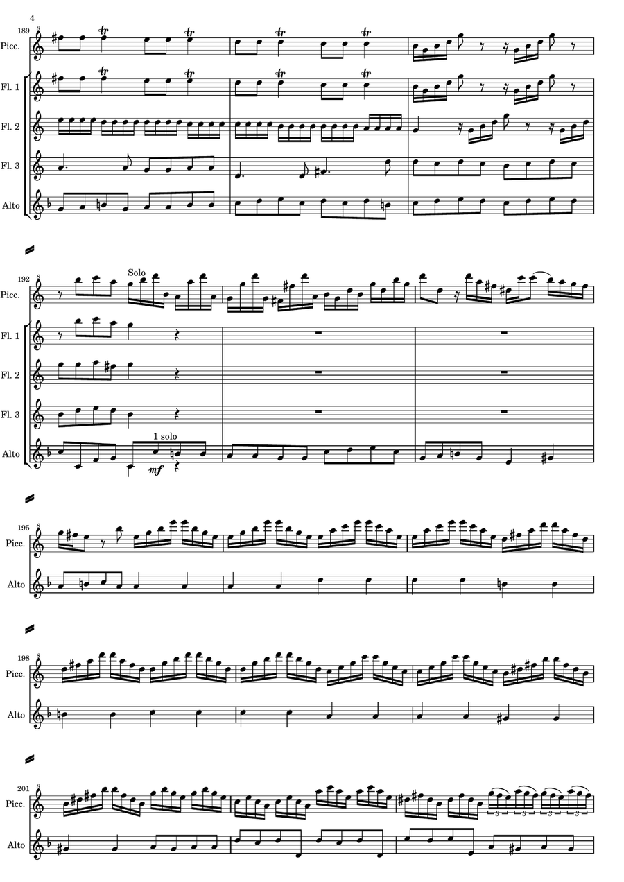 Vivaldi - Piccolo Concerto RV 443 - Second and third movements - version for Flute Quintet or Flute Woodwind Quintet scores gallery preview page 4