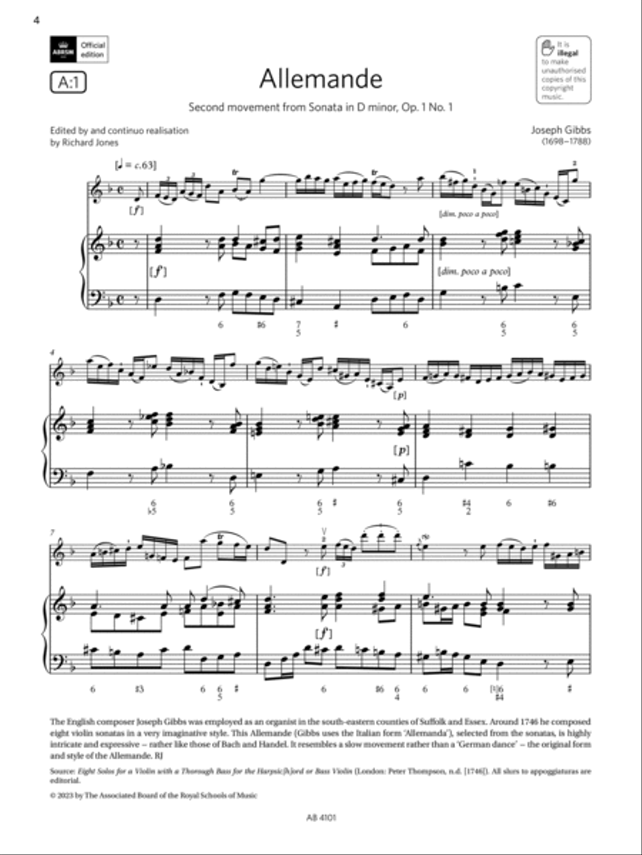 Allemande (Grade 7, A1, from the ABRSM Violin Syllabus from 2024) Violin Solo scores gallery preview page 4