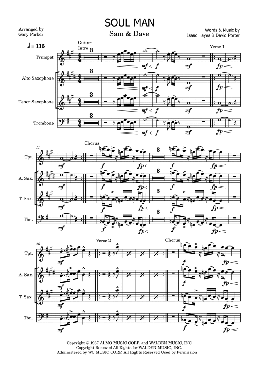 Soul Man Tenor Saxophone scores gallery preview page 1