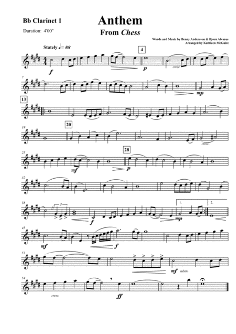 Anthem (from Chess) TTBB scores gallery preview page 1