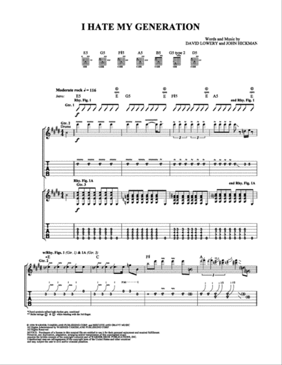 I Hate My Generation Electric Guitar scores gallery preview page 1