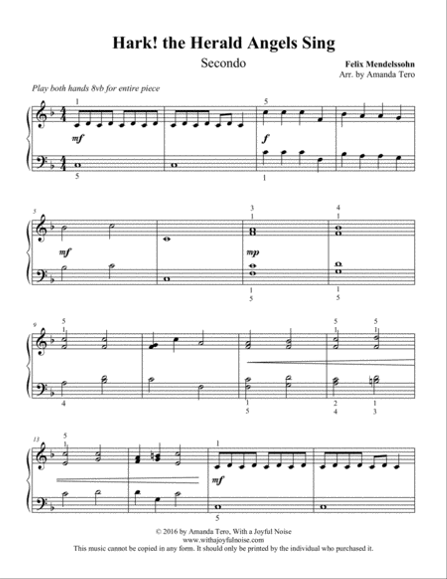 Hark! the Herald Angels Sing (piano duet) Piano Duet scores gallery preview page 3