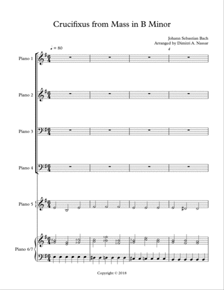 Crucifixus from Bach's B minor Mass arranged for Keyboard/Piano Ensemble 2 Pianos, 4-Hands scores gallery preview page 2