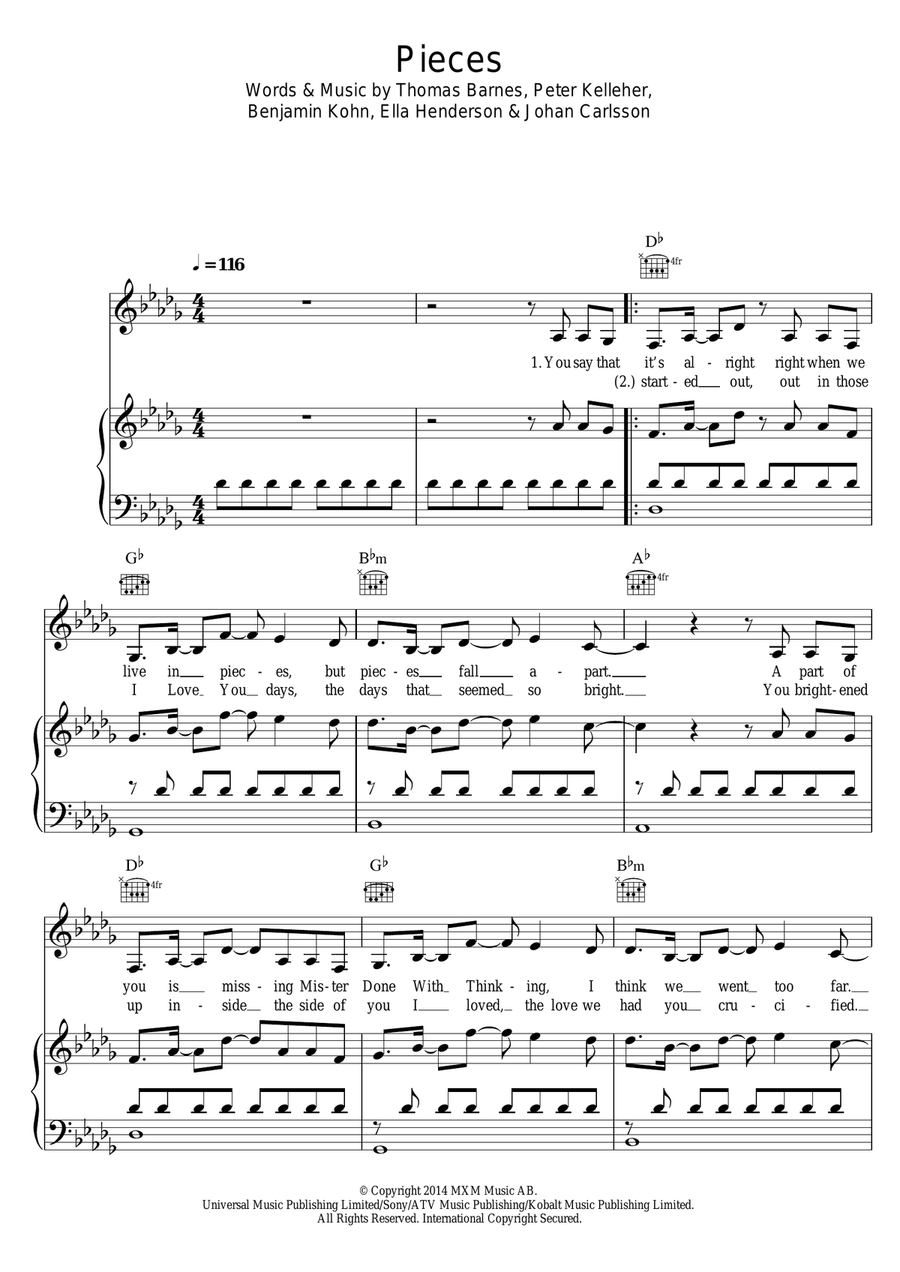 Pieces Piano, Vocal scores gallery preview page 1