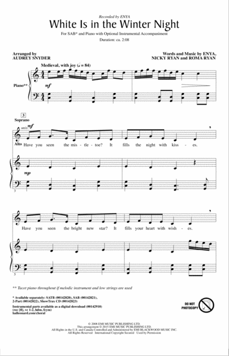 White Is In The Winter Night 3-Part scores gallery preview page 1
