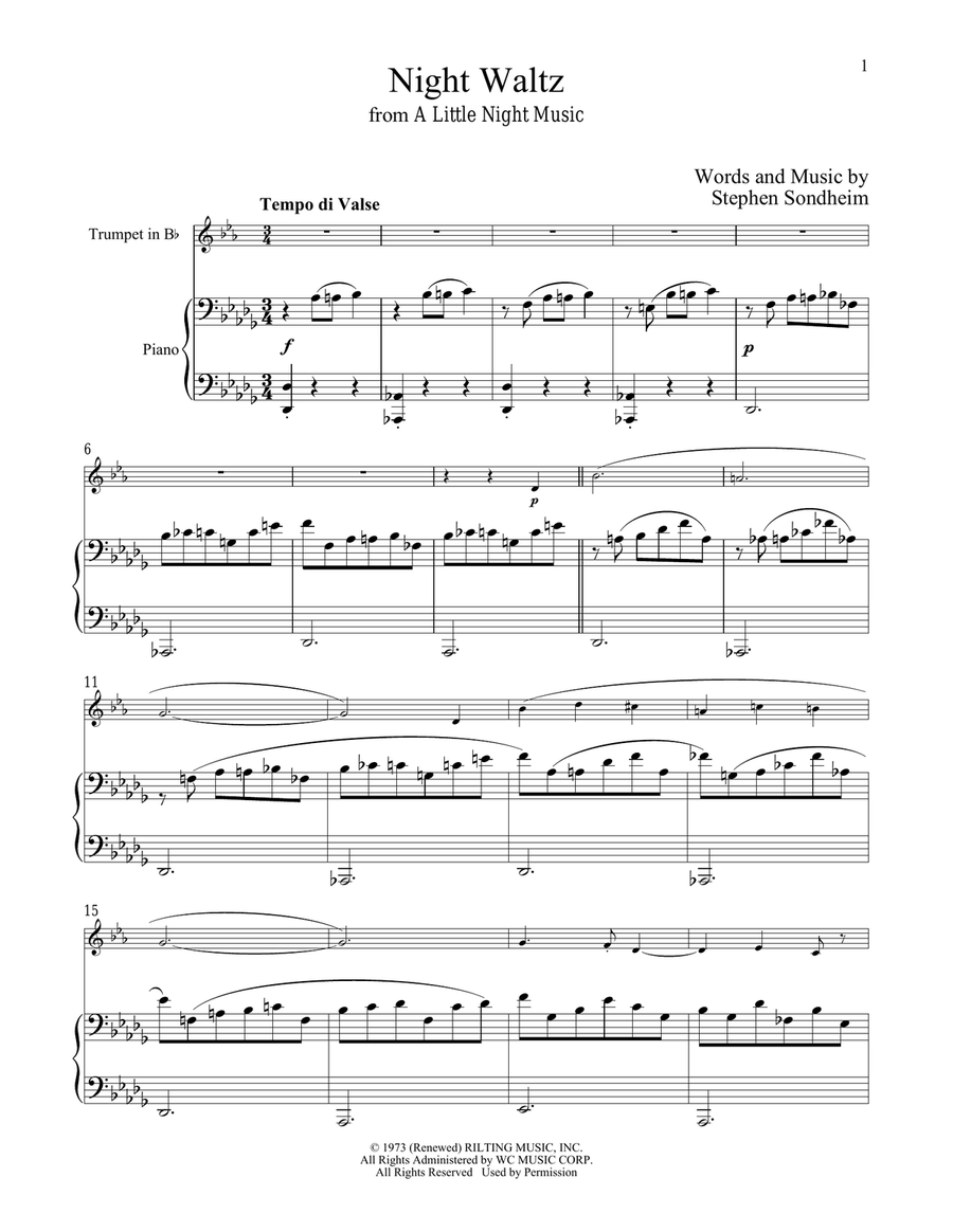 Night Waltz (from A Little Night Music) Trumpet Solo scores gallery preview page 1