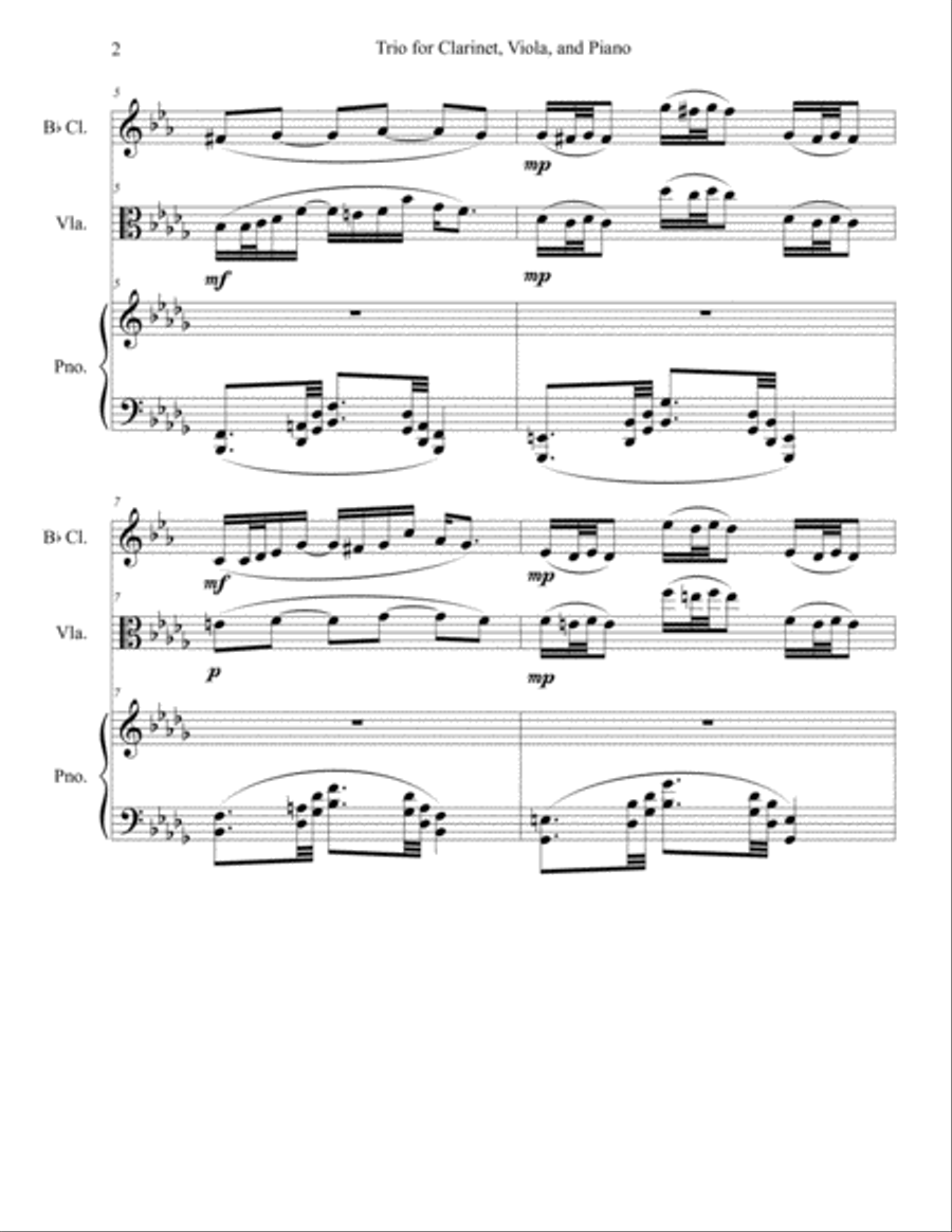 Second Trio for Clarinet, Viola, and Piano (2016) Clarinet scores gallery preview page 2