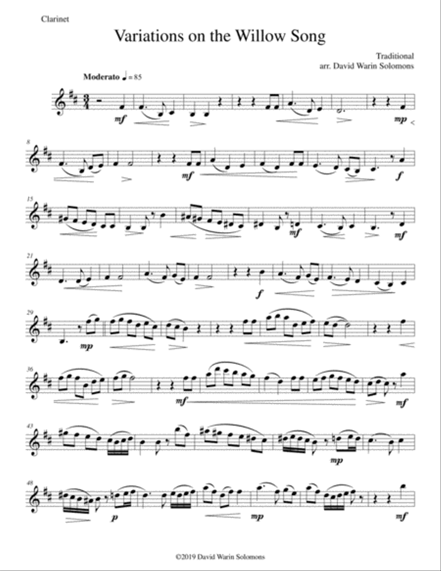 Variations on the Willow Song for clarinet and guitar Clarinet scores gallery preview page 4
