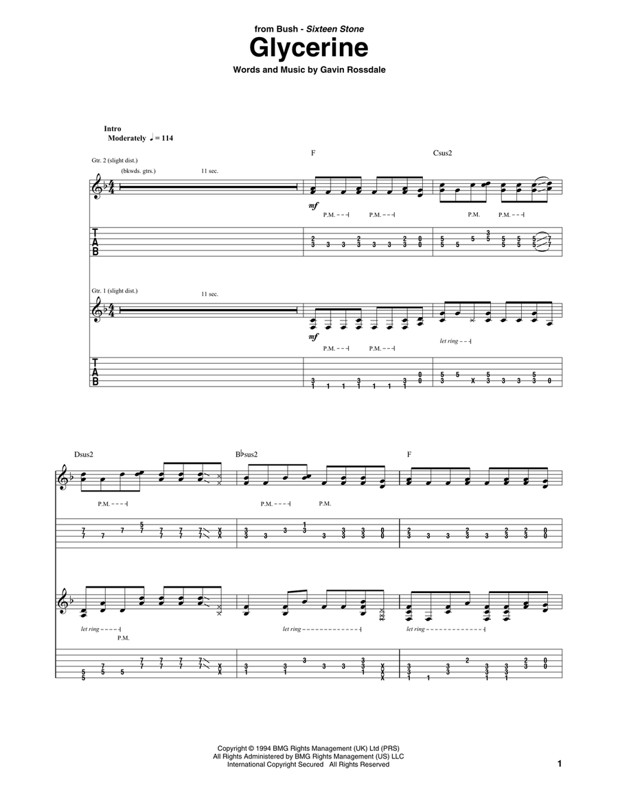 Glycerine Guitar Tablature scores gallery preview page 1