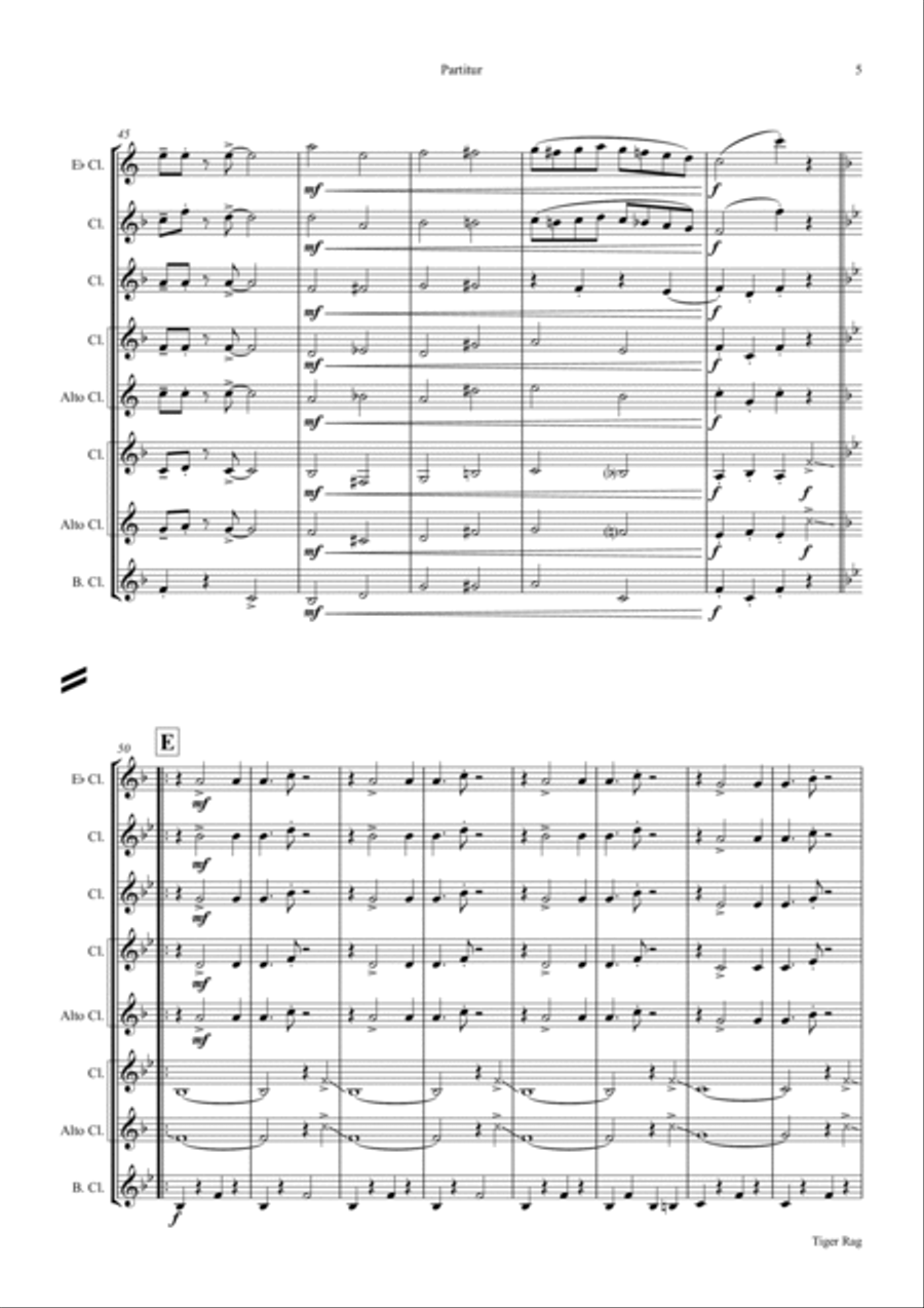 Tiger Rag - Jazz Classic - Clarinet Quintet Clarinet Quintet scores gallery preview page 5