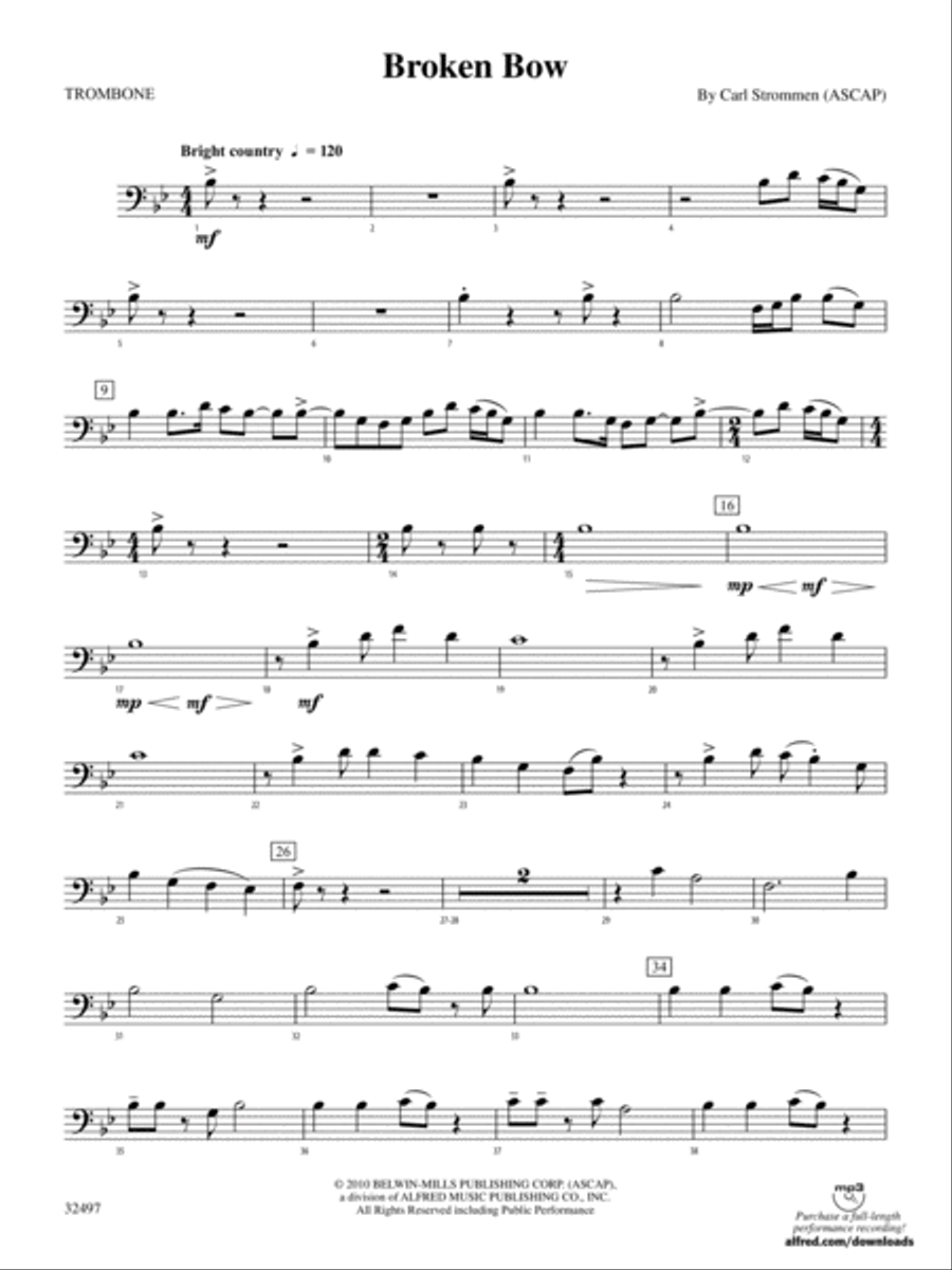Broken Bow: 1st Trombone Concert Band scores gallery preview page 1
