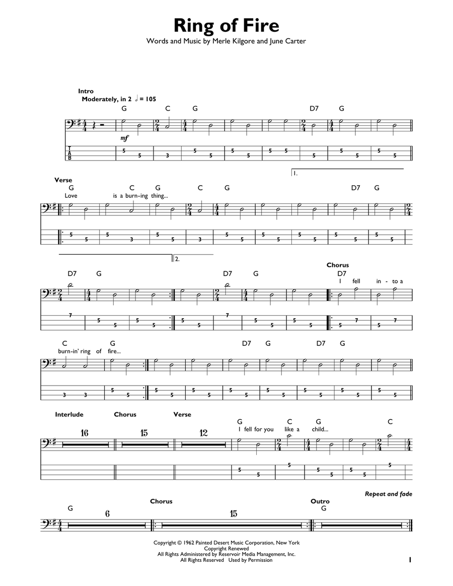 Ring Of Fire Bass Guitar scores gallery preview page 1