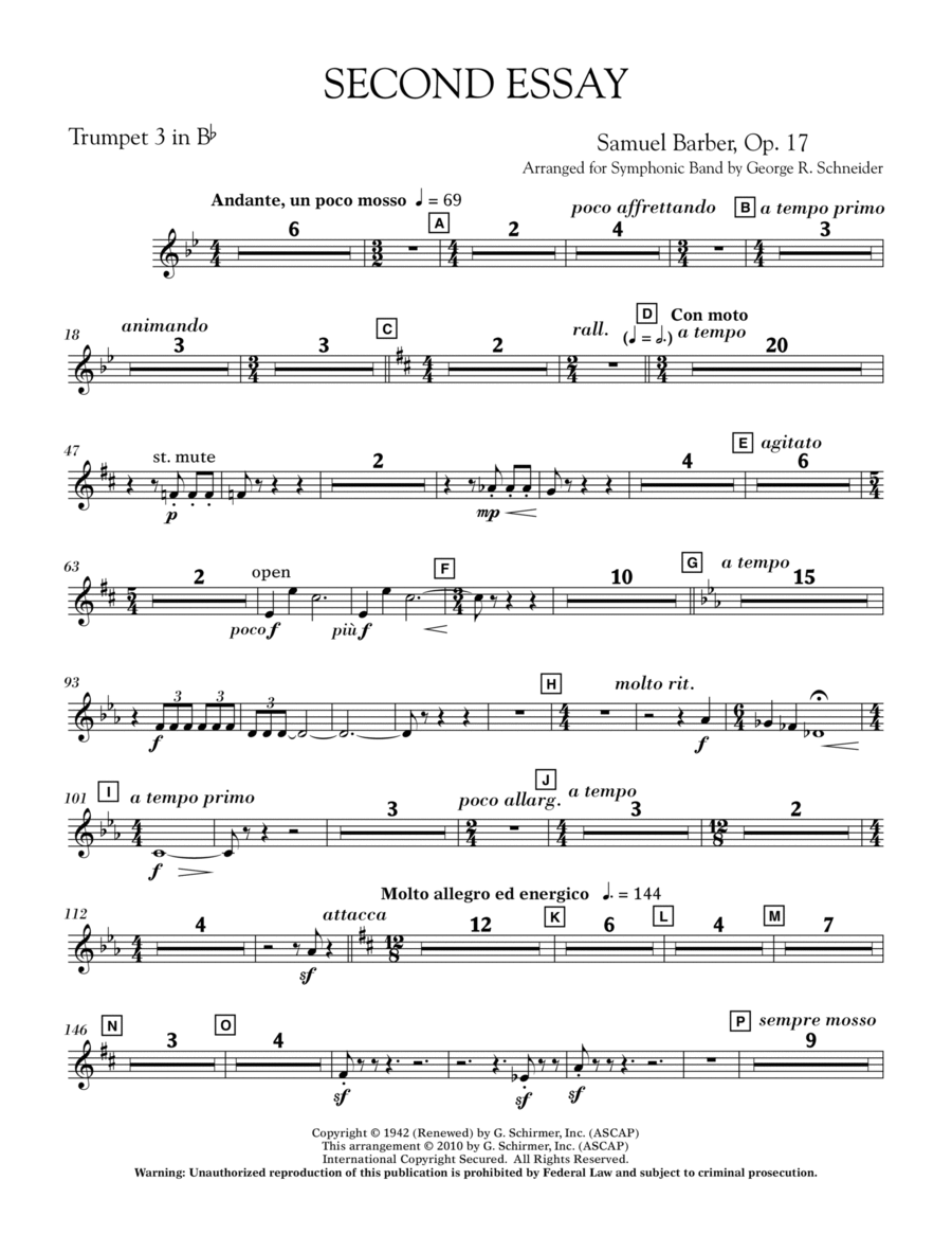Second Essay - Bb Trumpet 3 Concert Band scores gallery preview page 1