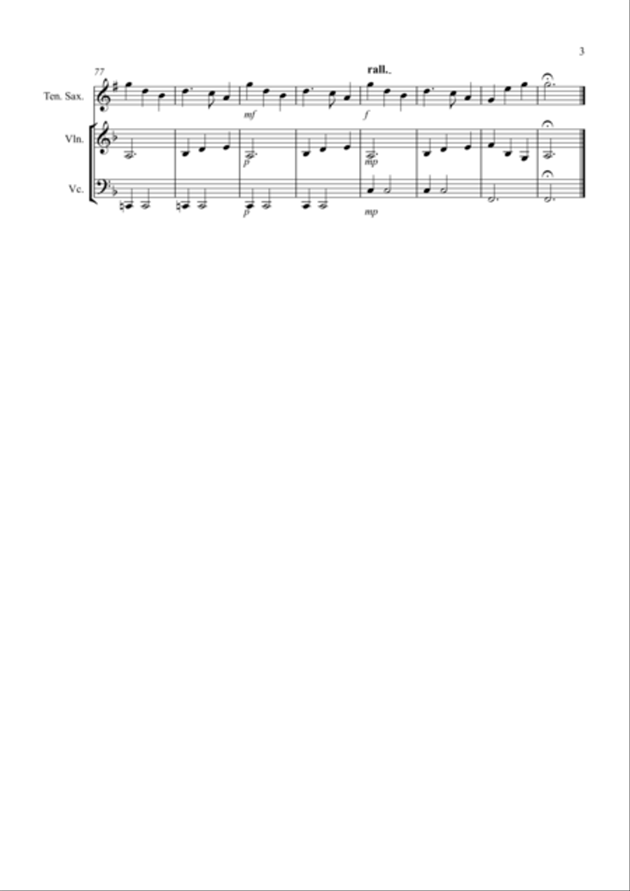 Silent NIght for Tenor Saxophone, Violin and Cello Trio Small Ensemble scores gallery preview page 3