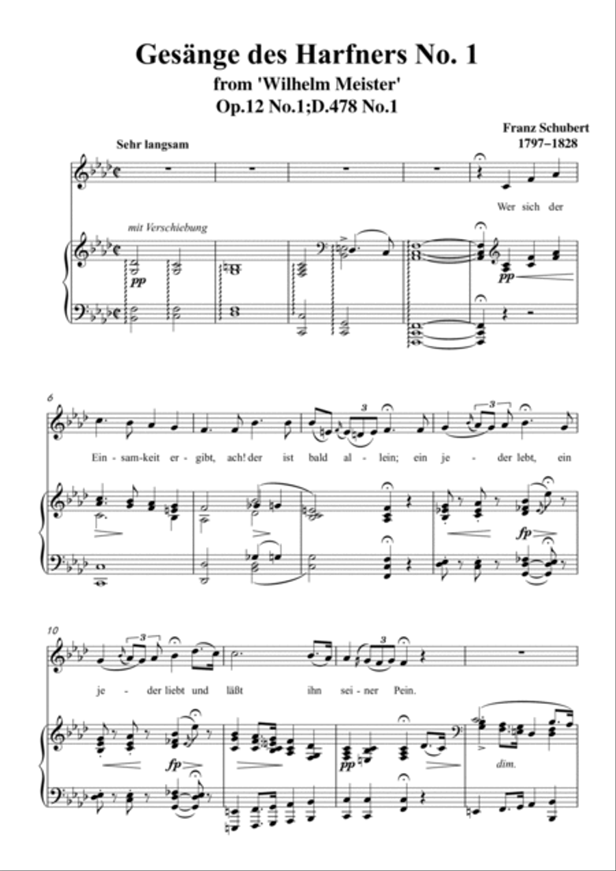 Schubert-Gesänge des Harfners,Op.12 No.1 in f minor,for Vocal and Piano Voice scores gallery preview page 2