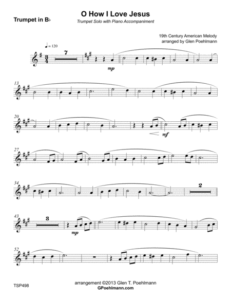 O HOW I LOVE JESUS - TRUMPET SOLO (Grade 3-) with Piano Accompaniment image number null