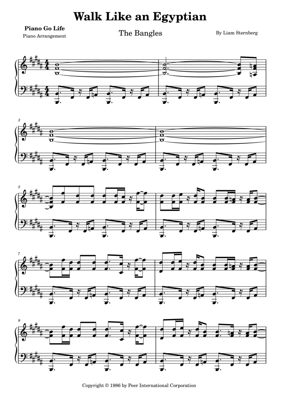 Walk Like An Egyptian Piano Solo scores gallery preview page 1