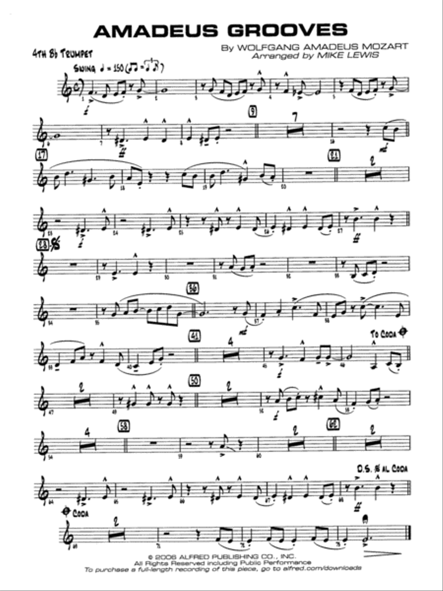 Amadeus Grooves: 4th B-flat Trumpet Jazz Ensemble scores gallery preview page 1